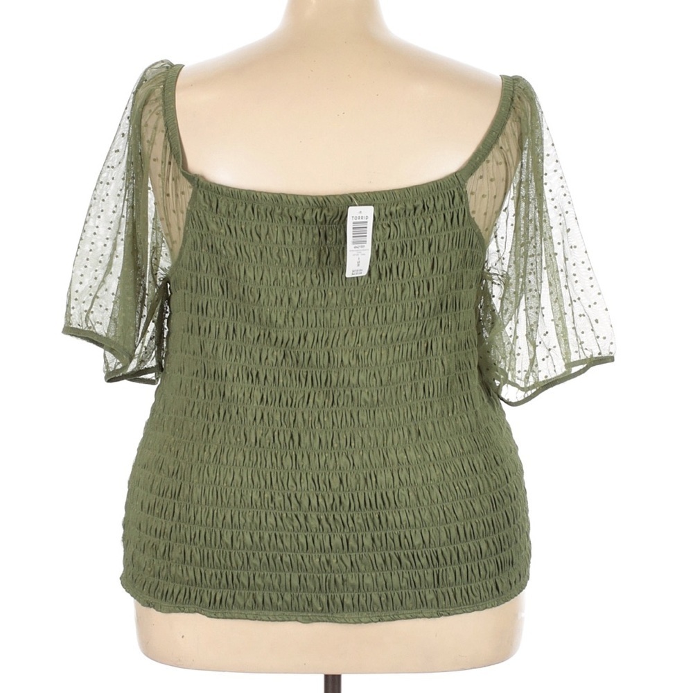 NWT Torrid Smocked Square Neck Crop Top 6X Olive Green Mesh Sleeve Cottagecore - Picture 4 of 6